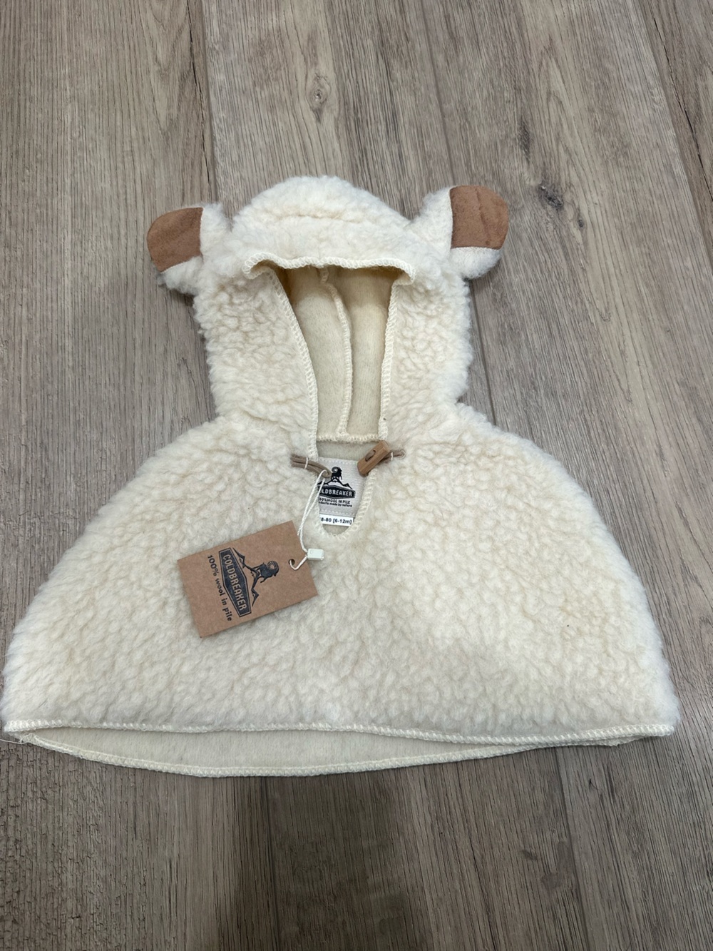 Coldbreaker 100% Wool Pile Cream Sherpa Cape hat baby winter NWT with ears